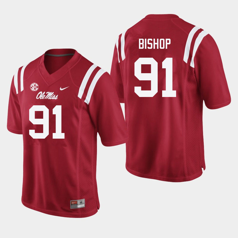 Men #91 Aubrey Bishop Ole Miss Rebels College Football Jerseys Sale-Red